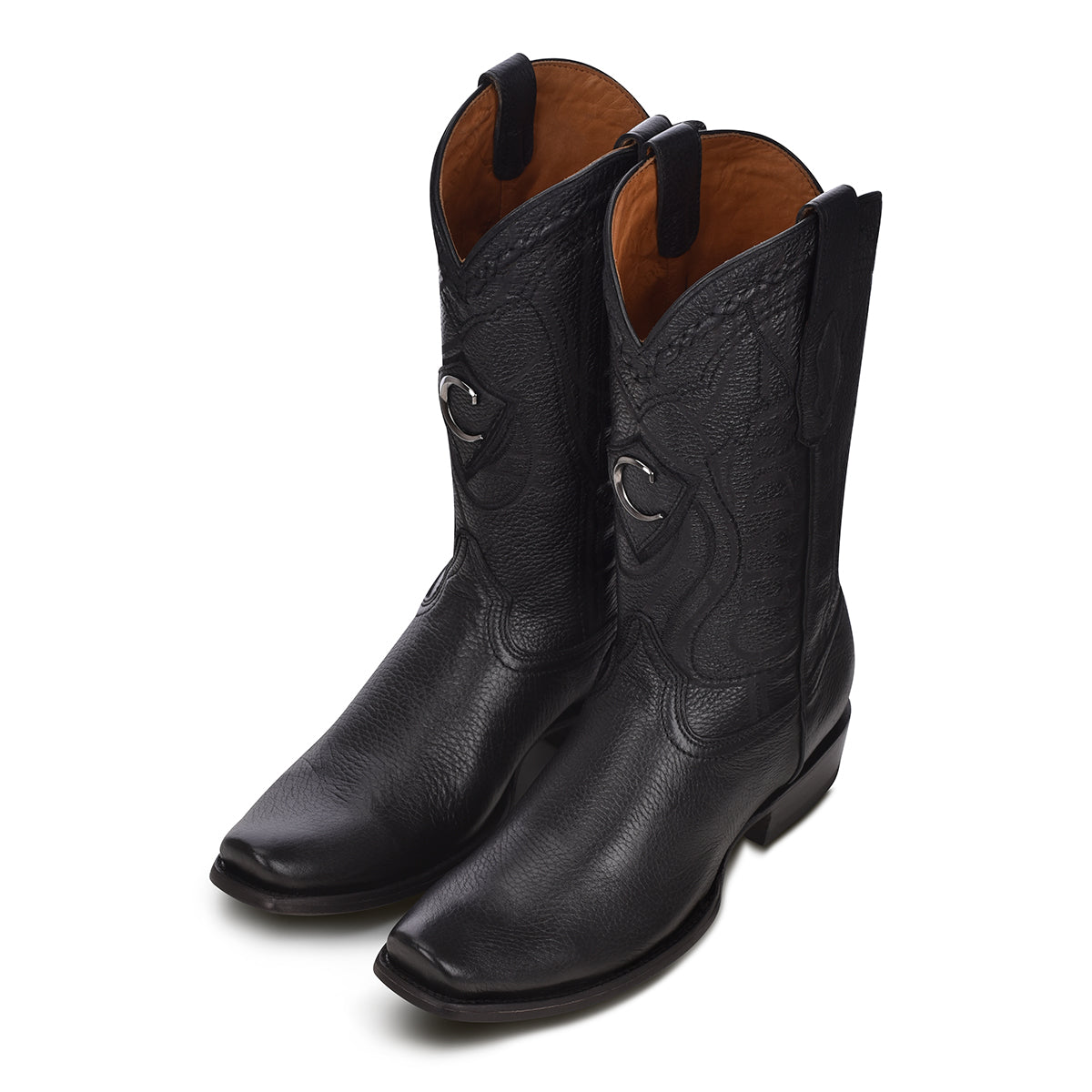Cuadra Black Deer Laser & Embroidery Narrow Square Toe CU587