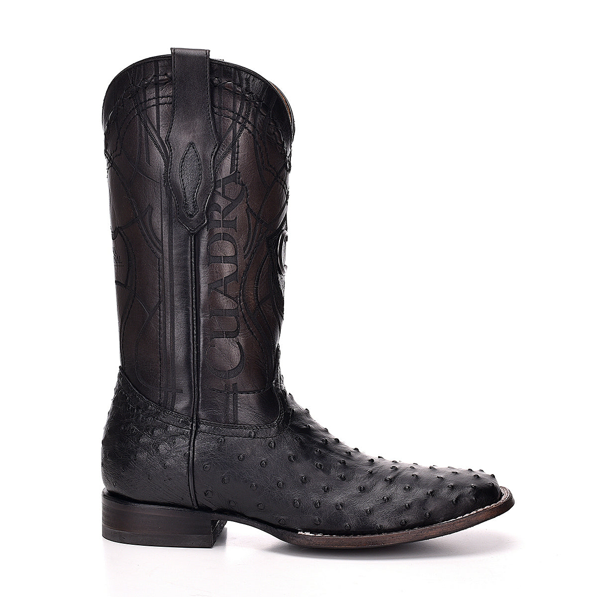 Cuadra Black Ostrich Laser & Embroidery Square Toe CU662