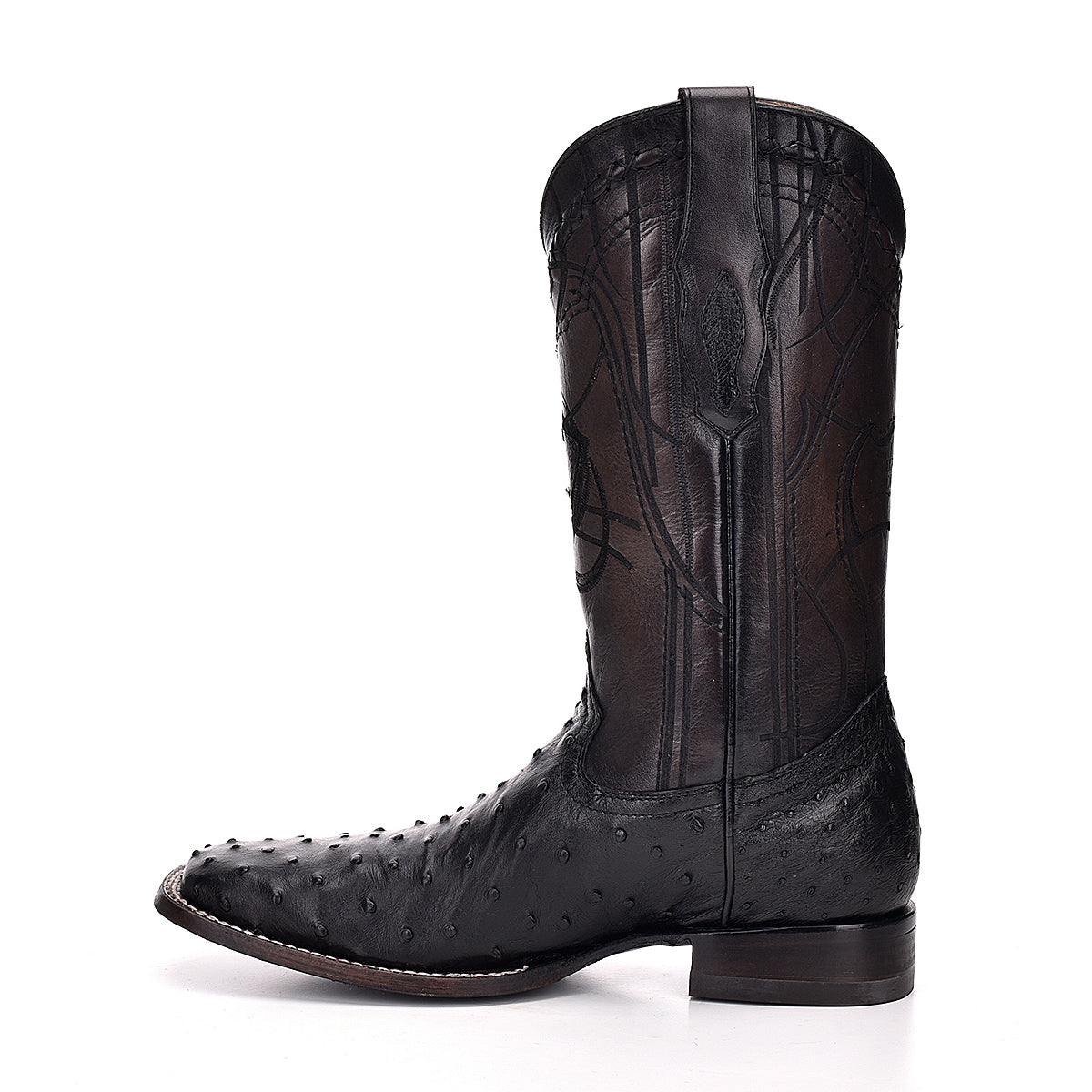 Cuadra Black Ostrich Laser & Embroidery Square Toe CU662