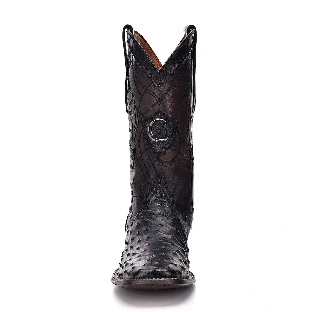 Cuadra Black Ostrich Laser & Embroidery Square Toe CU662
