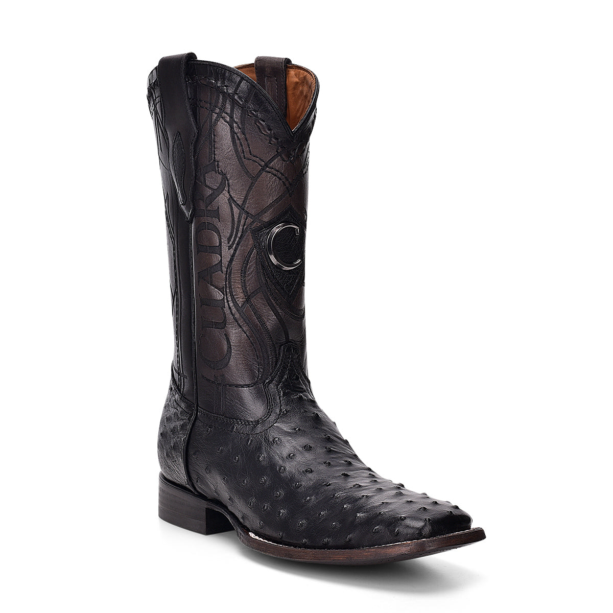 Cuadra Black Ostrich Laser & Embroidery Square Toe CU662
