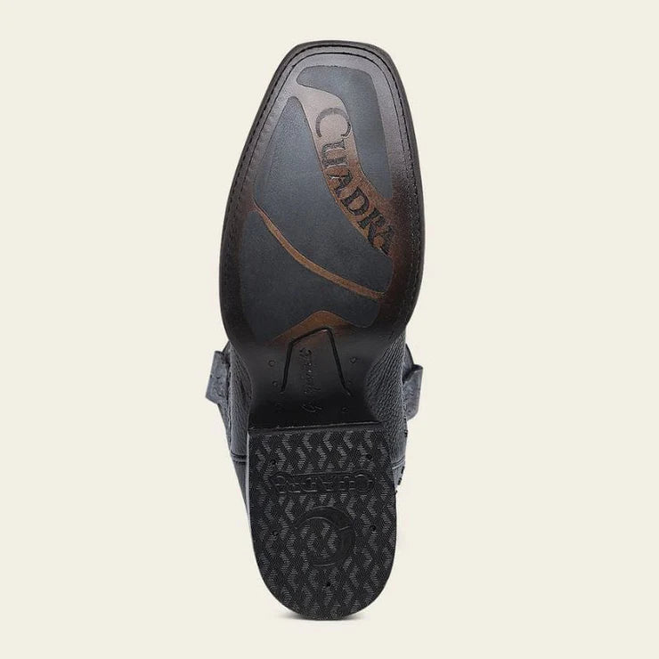 Cuadra Black Laser &  Embroidery & Studs Square Toe CU991