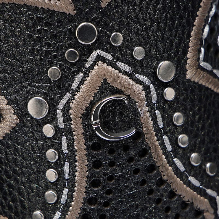Cuadra Black Laser &  Embroidery & Studs Square Toe CU991