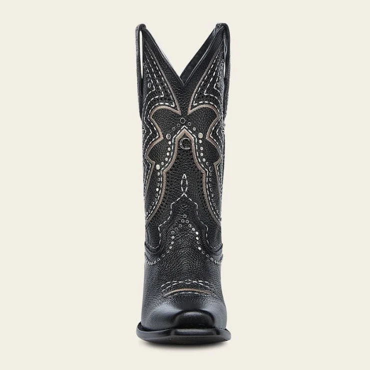 Cuadra Black Laser &  Embroidery & Studs Square Toe CU991