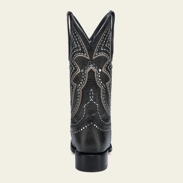 Cuadra Black Laser &  Embroidery & Studs Square Toe CU991