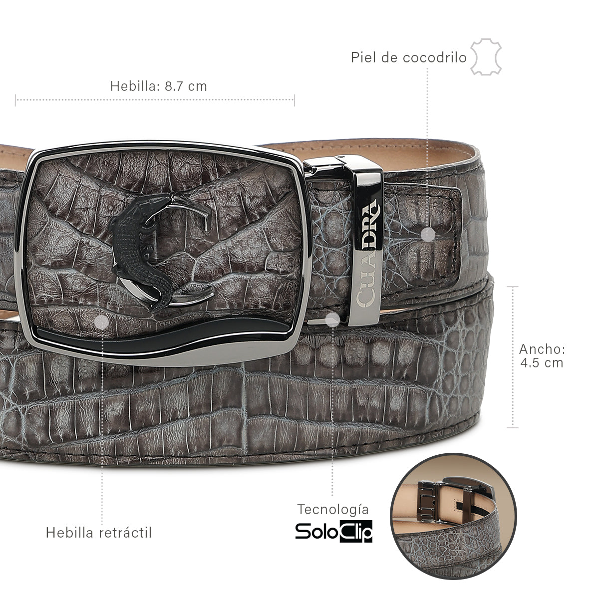 Cuadra Grey Caiman Stitching Belt BC481