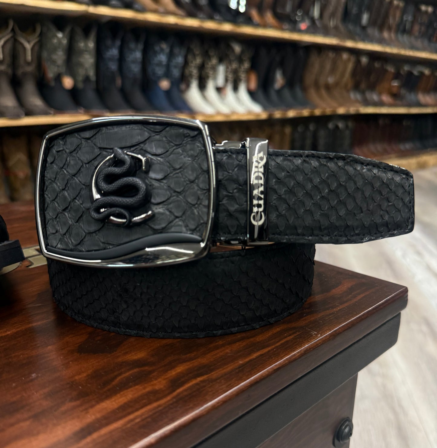 Cuadra Matte Black Python Stitching Belt BC483