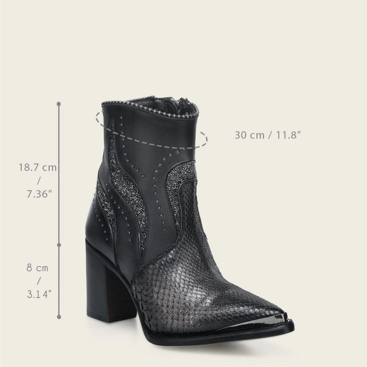 Cuadra Oxford Python Zipper & Studs Pointed Toe CU958