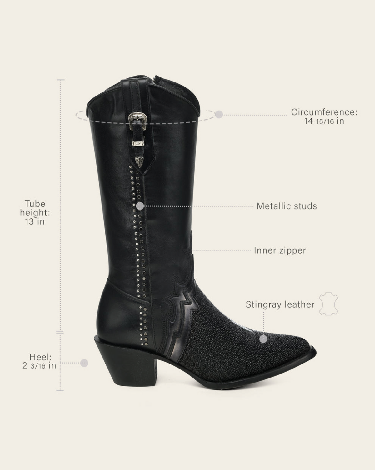 Cuadra Black Stingray Embroidery & Studs & Zipper Point CC375